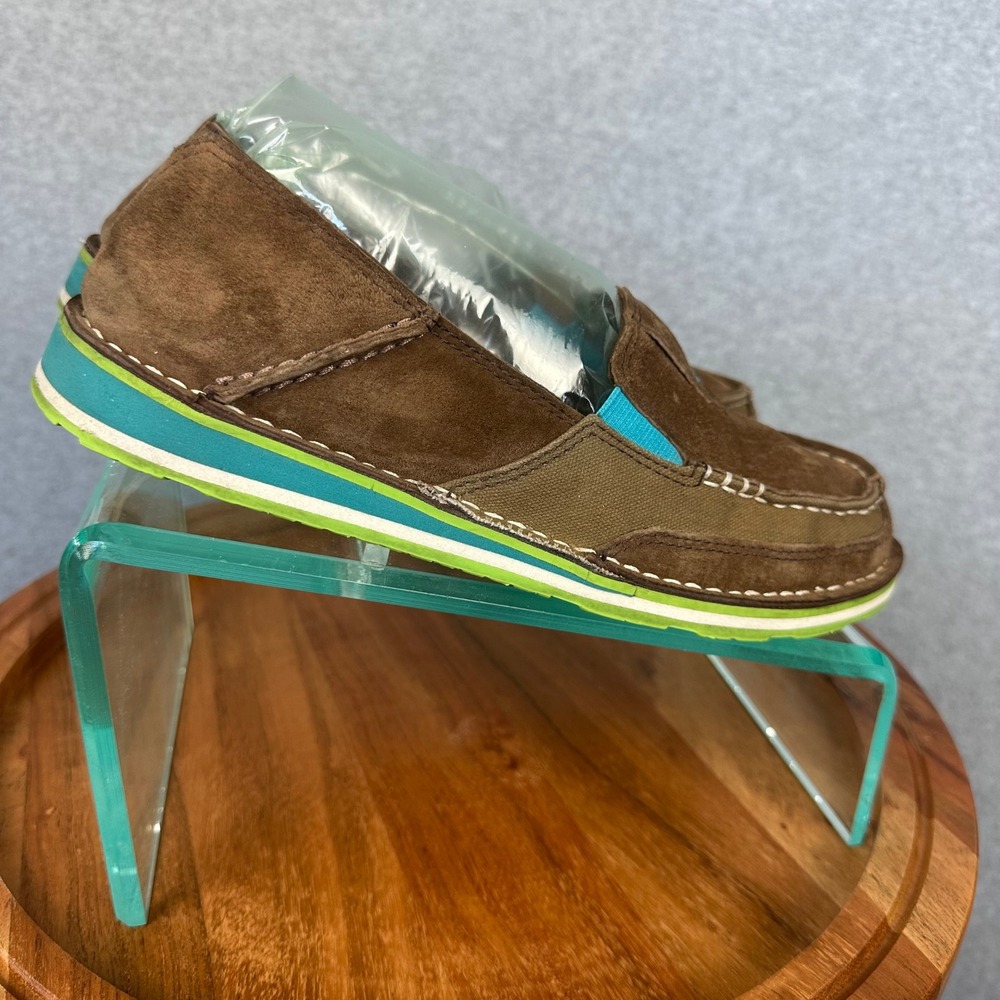 Ariat Cruiser Brown Suede Canvas Slip On Loafers Teal Lime Green Womens 7.5 - Picture 7 of 8